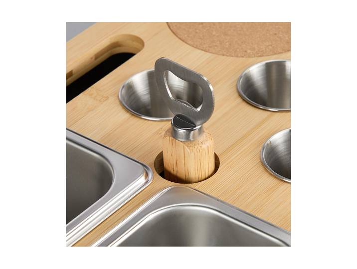 Tablett RELAXDAYS, hellbraun, silber, Edelstahl, Holz, Kork, Tabletts, Tablett