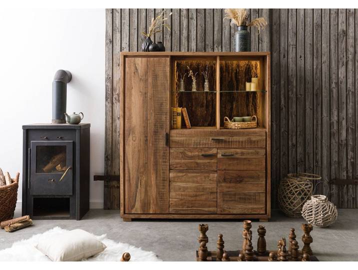 Highboard Akazie 140x40x150 natur lackiert BARK #115