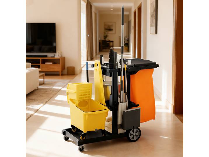 HOMCOM Chariot de Nettoyage 3 Étagères Sac Poubelle Roulettes