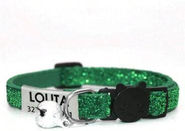 Uplift Treasures Customized Glitter Cat Collar With Bell green