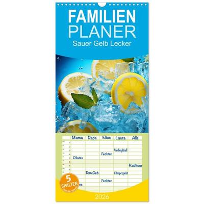 Familienplaner 2026 - Sauer Gelb Lecker mit 5 Spalten (Wandkalender, 21 x 45 cm) CALVENDO