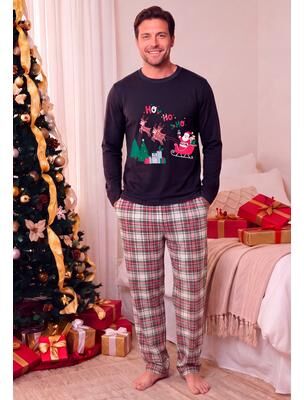 Plus Size Women's Dreams & Co.® Mens Pajama Set by Dreams & Co. in Black Sleigh Ride (Size 50/52)