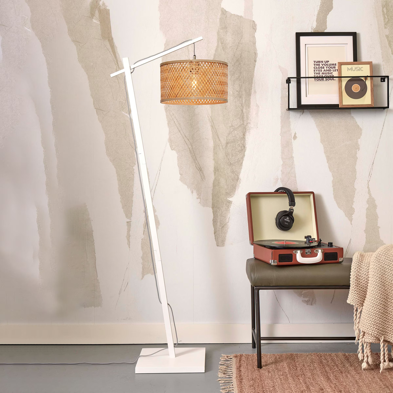 GOOD&MOJO Vloerlamp Java Bamboe - Wit/Naturel - Hoogte: 150 cm