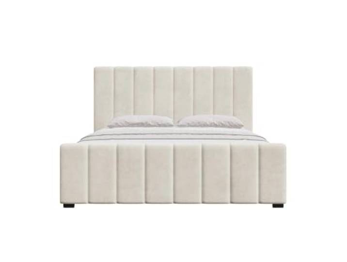 Chilly. Möbel Design Bett Noelle - Gemütliches Polsterbett mit Bettkasten, Lattenrost und Kopfteil - 140x200 cm - Metallrahmen - Samt Beige