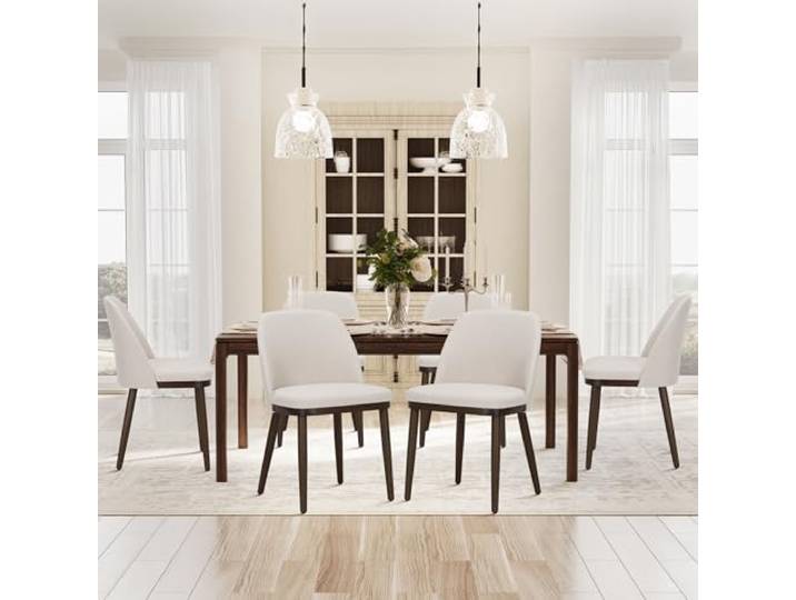 MALOL Gepolsterter Esszimmerstühle 6er Set, Moderne Polsterstühle Esszimmer, Küchenstühle mit Rückenlehne, Stoffstuhl mit Holzbeinen für Esszimmer, Küche, Restaurant, Beige