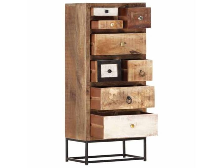 KLGBNCVE Highboard mit Schubladen 45x30x105 cm Altholz Massiv 8 Schubladen, pulverbeschichtete Stahlbeine, industrieller Stil, Holzarten Kiefer Teak Buche Eiche