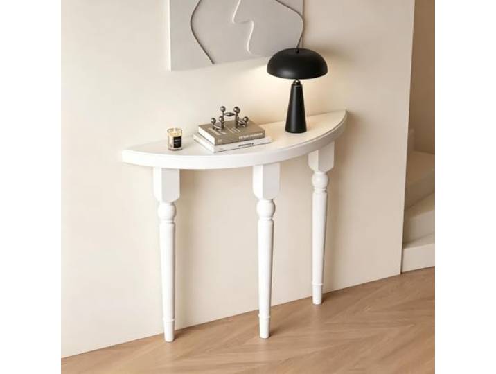 LEUBDIBR Halbkreisförmiger Massivholz Konsoltisch für Eingang und Flur Natürliche Kiefer, platzsparende Halbmondform, stabiler Stand, moderne Deko(White,120cm/47.2in)
