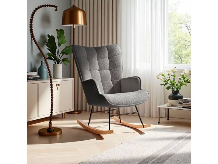 Fauteuil à Bascule - Velours Gris Perle - Structure Bois 150kg - Confort Ergonomique - Design Contemporain
