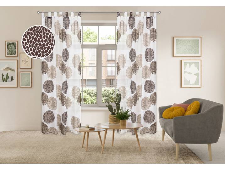 Gardine GOODPRODUCT Belem Gr. 4, braun, B:140cm H:245cm, Voile, Polyester, Gardinen, Gardine, 1 oder 2 Schals, Vorhang, Fertiggardine, Kreise