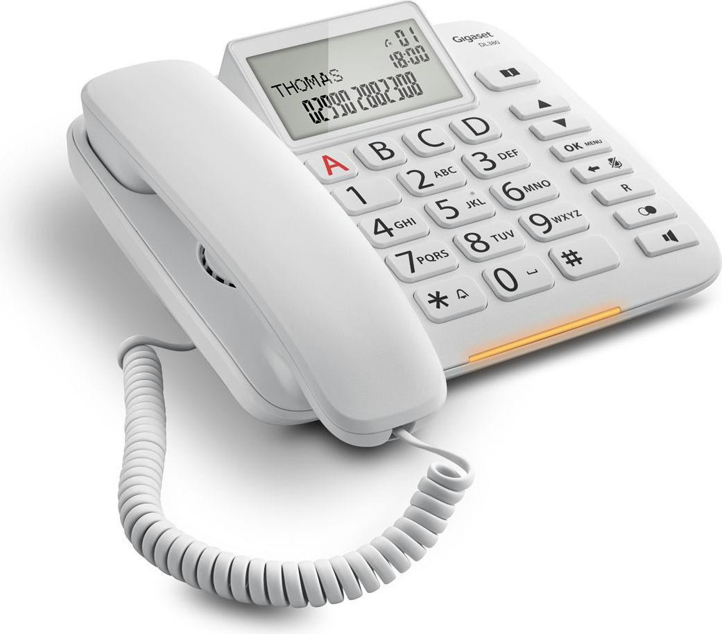 Gigaset DL380 Analoge Telefoon met Kabel, Luidsprekerfunctie en Nummerherkenning, Wit
