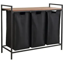 Relaxdays Wäschesammler 3 Fächer mit Ablage Braun,Schwarz