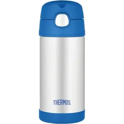 FUNtainer Thermosflasche mit Strohhalm 355 ml, silber-blau