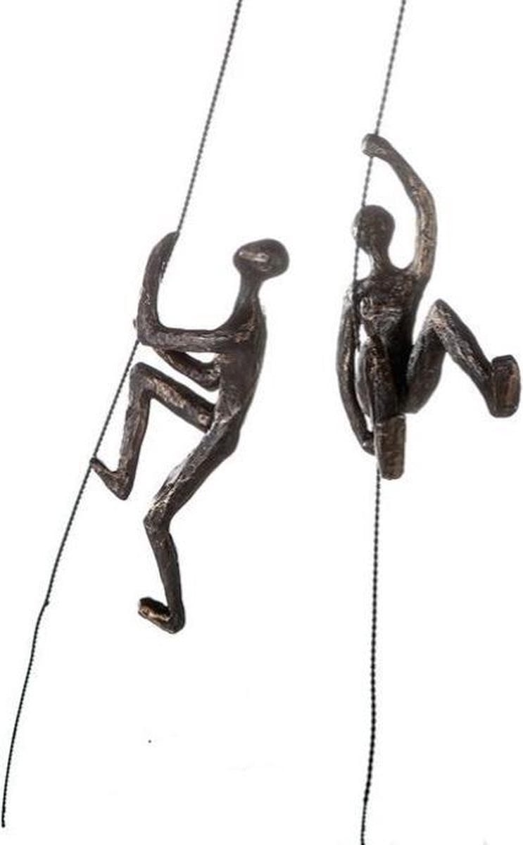 Gilde Wanddecoratie Sculptuur Klimmende Figuren - Polyresin Muurbeeldje - Hoogte: 19 cm