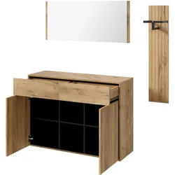 MODFU Garderoben-Set aus MDF und Spanplatte in Natur/Schwarz, 125 x 35 x 178 cm