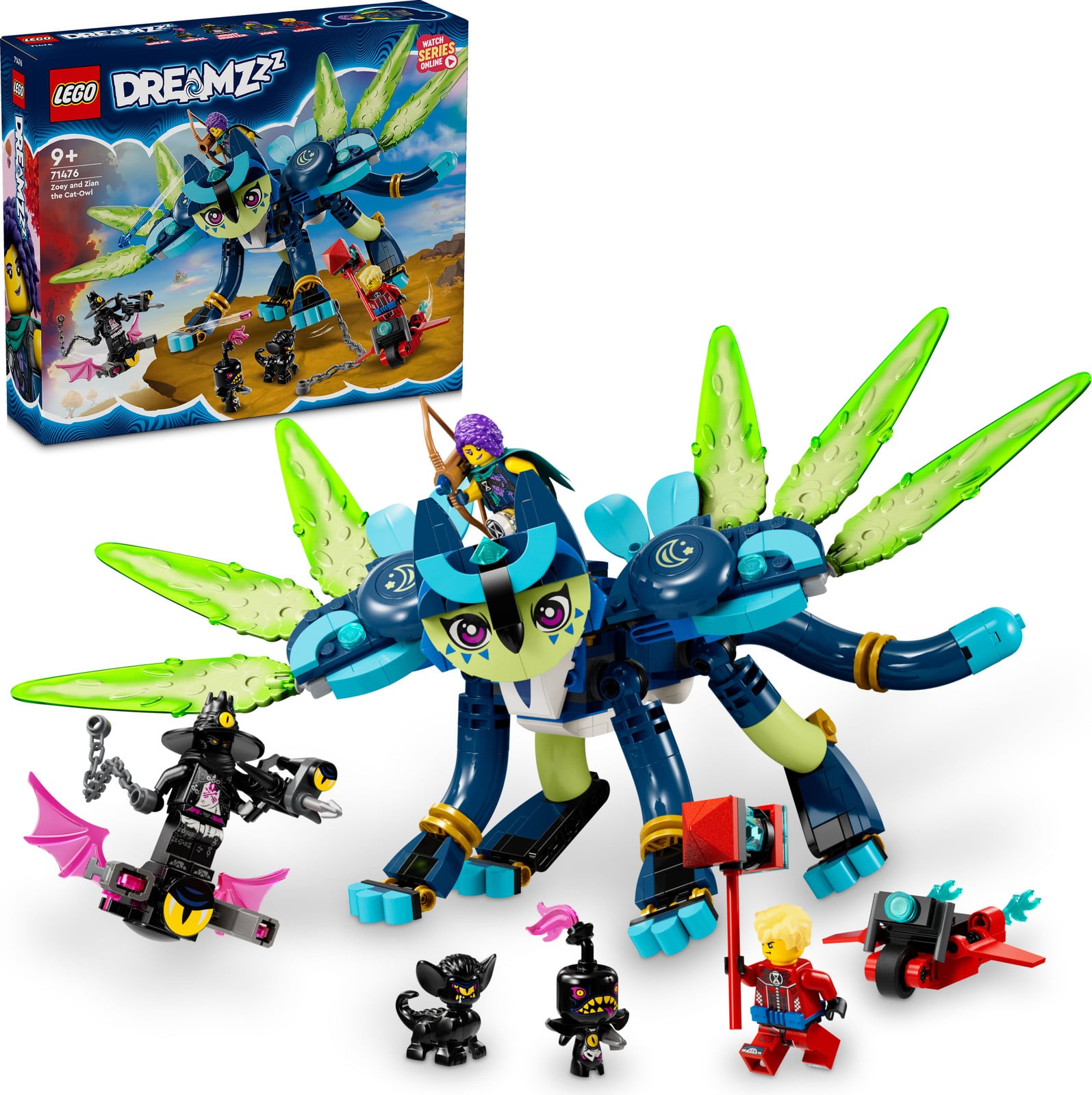 LEGO DREAMZzz Zoey en de kattenuil Zian actiefigurenset met bouwbaar fantasiewezen en figuren, 71476