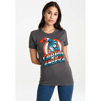 T-Shirt LOGOSHIRT "Captain America", Damen, Gr. M, grau, 100% Baumwolle, bedruckt, normal, Rundhals, Shirts T-Shirt, mit lizenzierten Originaldesign