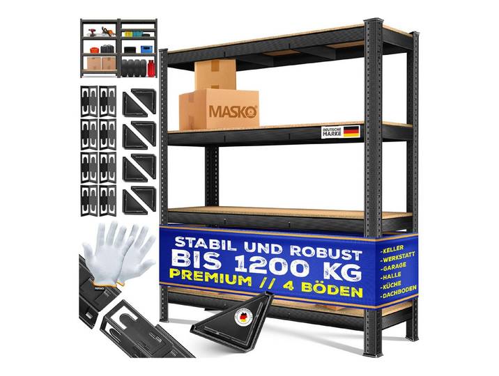 MASKO Schwerlastregal, Lagerregal 300 kg pro Regalboden belastbar MDF-Platte Regal aus Metall