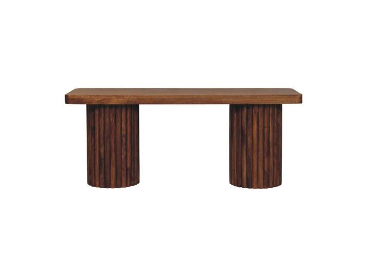 Artisan Furniture Sitzbank mit Amber-Eichen-Finish, 2 zylindrische kannelierte Basen, warmbraun, Braun, Holz, Echtholz,Mangoholz, Rechteckig, 110x45x35 cm, Esszimmer, Bank, Sitzbänke