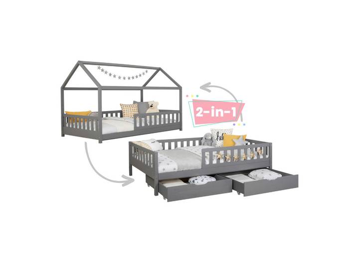 Livetastic Stauraumbett, Hellgrau, Holz, Kiefer, massiv,Schichtholz, Höhe ca. 20 cm, 90x200 cm, mit Schubkästen, bodentiefer Einstieg, Schlafzimmer, Betten, Stauraumbetten
