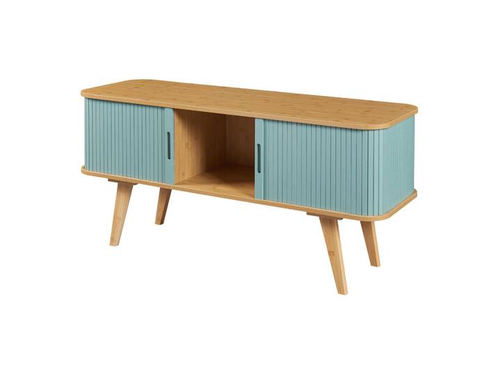 [en.casa] Tv-Element Tysvær, Blau, Holz, Bambus, Rechteckig, 120x58x40 cm, Wohnzimmer, TV Möbel, Lowboards, Lowboards stehend