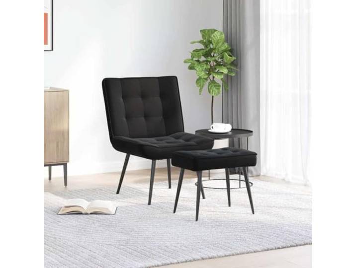 Relaxsessel mit Hocker Schwarz Samt, Metall und Sperrholz, mit Fußstütze Weiche Polsterung, Metallgestell, Sperrholz, vielseitig nutzbar, Montageanleitung inklusive