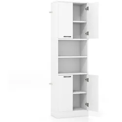 COSTWAY 190 cm hoher Küchenschrank, Aufbewahrungsschrank, hoher Schrank mit Türen, Regale weiß