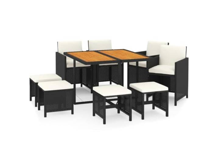 PUGYNBK Esszimmer-Set für den Garten, 9-teilig, synthetisches Rattan, Schwarz