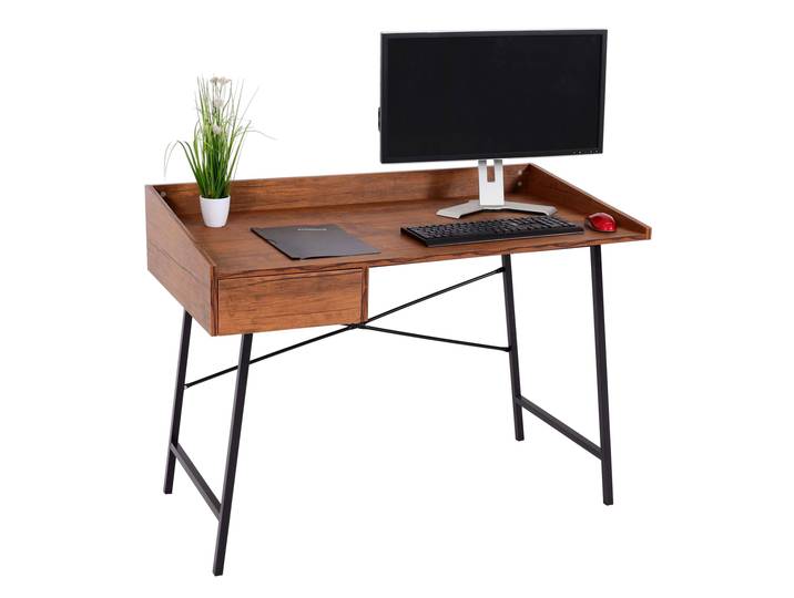 Schreibtisch HWC-J97, Bürotisch Computertisch, Schublade 3D-Struktur 98x114x60cm MVG- braun