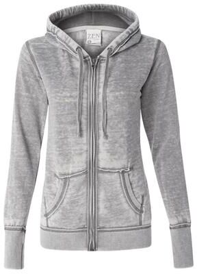 J America JA8913 Women's Zen Full Zip Hood T-Shirt in Cement size Large 8913