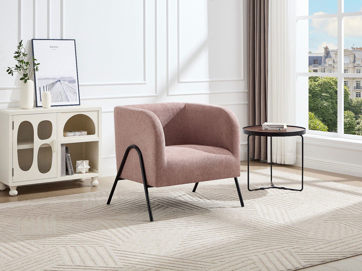Vente-unique Roze stoffen fauteuil - BLINODA