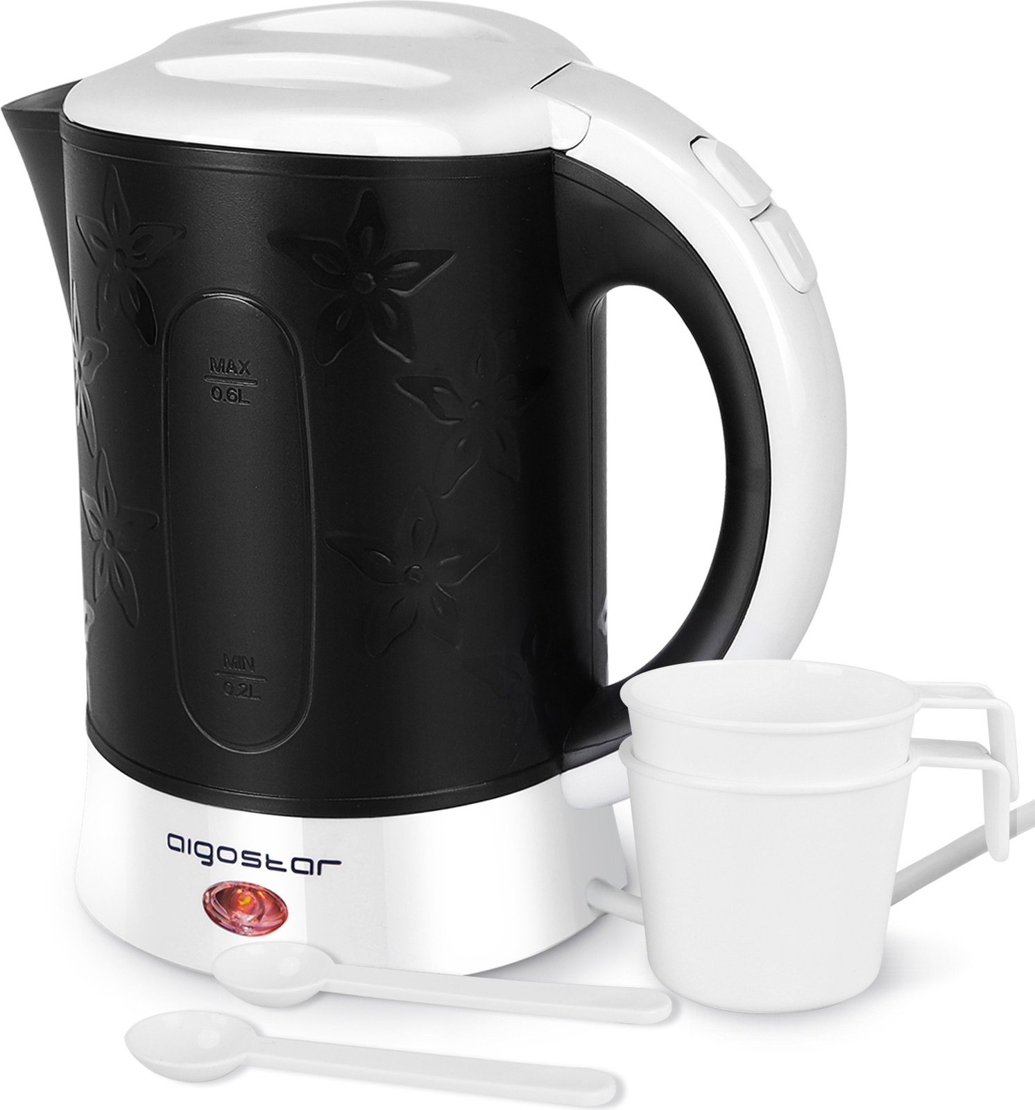 Aigostar Cooltravel 30JQL Compacte reiswaterkoker, 0,6 liter - Zwart