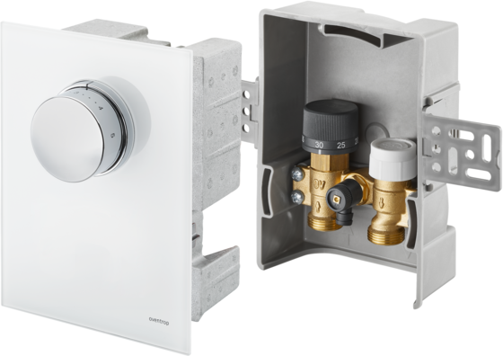 Oventrop Unibox Oventrop température de retour 1022770 verre véritable blanc, avec vanne, thermostat et limiteur de température de retour