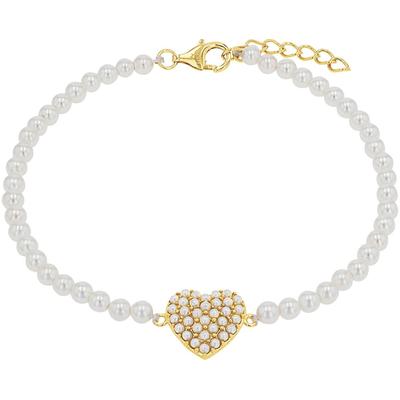 Armband AMOR "Herz", gold (gelbgoldfarben, weiß), Armbänder, Damen, 19cm, Silber 925 (Sterlingsilber), Armband, mit Glasperle