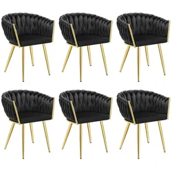 tectake Set Esszimmerstuhl Astano Samt, Knotendesign - 6er Set schwarz/gold