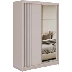 SCHWEBETÜRENSCHRANK mit Lamellen und Spiegel DIANA - 150 - Kaschmir und Schwarz