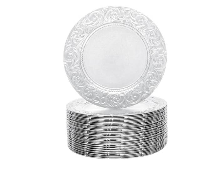 Charger Plates Set 100, Präsentationsteller, Hochzeit, Party, dekorative Teller, wiederverwendbar, eleganter Rand, Bankett, Hochzeit, Geburtstag, Weihnachten, langlebig, Polypropylen, 33 cm