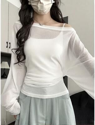 Universal Stock Korean Chic Off Shoulder Top Oversized Long Sleeve Backless Shirt For Women white m