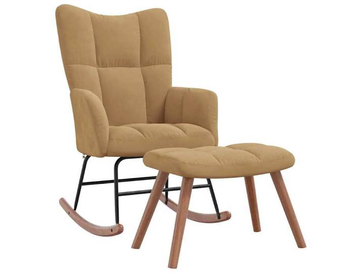 CHIC Chaise à bascule avec tabouret en velours marron - 61x78x98 cm 188765 S11
