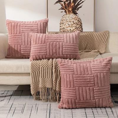Friendly Fresh Finds Fur Plush Throw Pillow Covers, Soft Fluffy Luxury Cushion Pillowcase For Sofa Couch Decor pink