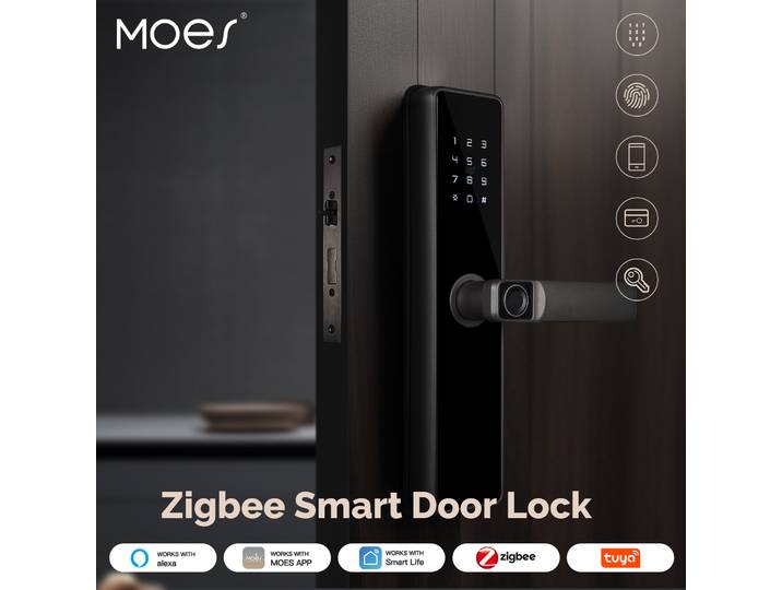 MOES Tuya ZigBee serrure de porte intelligente mot de passe intérieur empreinte digitale déverrouillage à distance clavier alarme inviolable alimenté par batterie fonctionne avec Alexa