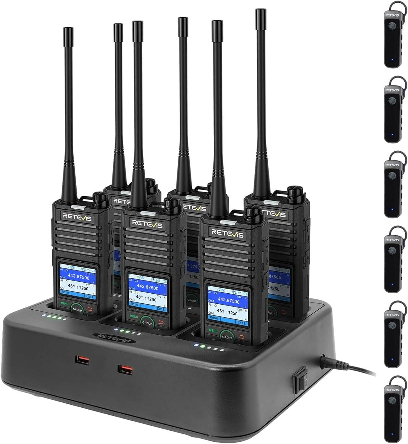 Selius Walkie Talkies voor Volwassenen, 2-weg radio met draadloze oortelefoon en 6-weg oplader