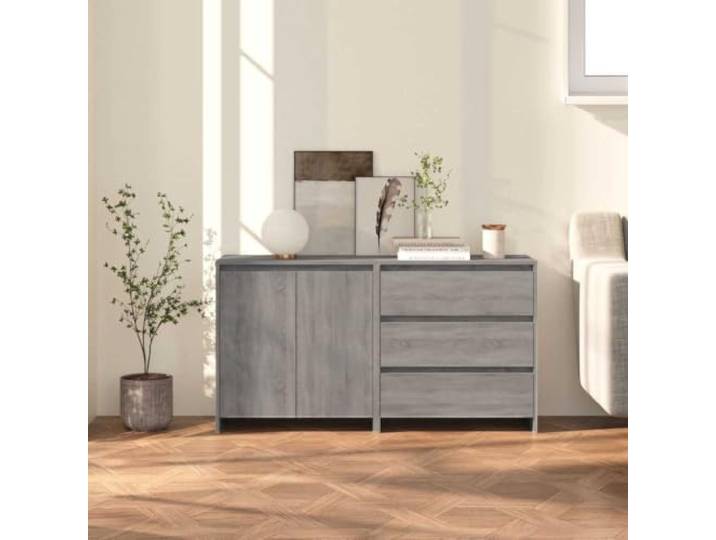 HEFZGDB 2-TLG. Sideboard Weiß mit Fester Oberplatte aus Holzwerkstoff - Praktisches Sideboard für die Wohnungseinrichtung als Beistellschrank zur Aufbewahrung und Dekoration, leicht