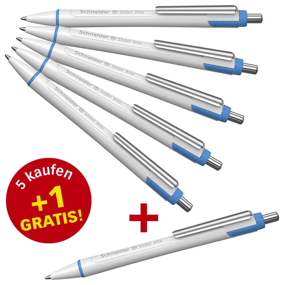 Schneider Slider Xite weiß Kugelschreiber 0.7 mm, Schreibfarbe: blau, 5 St. + GRATIS 1 St. 133286