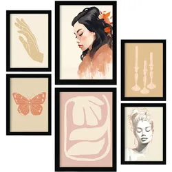 POSTER Set Mit 6 Nachdenkliche Frau A3 & A4 Schwarzer Rahmen