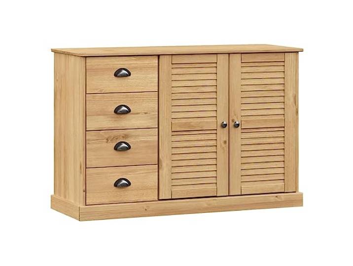 GHVBNMF Sideboard VIGO Massivholz Kiefer Kommode Anrichte 113x40x75 cm Kompakter Beistellschrank mit Schubladen und Lamellentüren für Flur, Schlafzimmer und Küche.