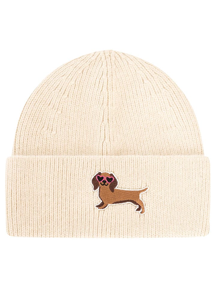 Zwillingsherz Mütze "Dackel" in Beige - onesize