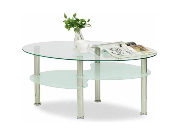 Table basse ovale - Verre trempé et métal - Blanc - Design contemporain