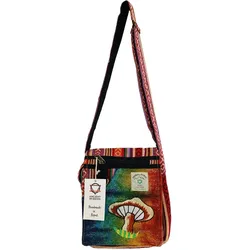 Hemp Embroidery Mushroom Party Bag - Orange Mushrooms