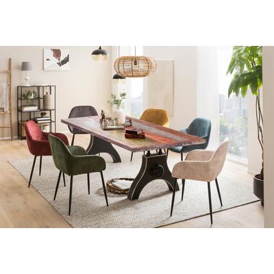 Esstisch SIT "Elounda aus Altholz mit 50-mm-Platte & A-Metallgestell", bunt (bunt, schwarz, schwarz, bunt), B:240cm H:74cm T:100cm, Altholz lackiert, Metall, Tische, Esstisch, Bunt lackierte Altholzplatte mit extravagantem A-Metallgestell