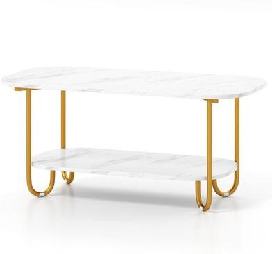 Costway Modern 2-tier Faux Marble Top Coffee Table-White